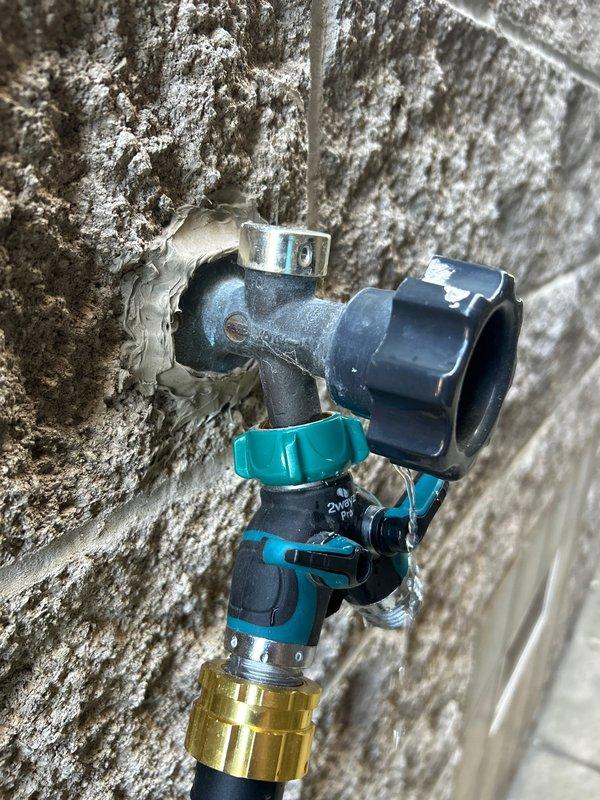 Responded to call for leaking outdoor spigots that were discovered upon seasonal activation after winter. Inspected existing plumbing fixtures and determined replacement was necessary due to freeze damage. Installed new outdoor spigot assemblies featuring Mansfield frost-free sillcocks with 2-way ball valve distribution systems, allowing for multi-purpose water access. Mounted fixtures to exterior wall with proper sealing and weatherproofing to prevent future water intrusion. Configured valve system to provide independent control for standard hose connection and auxiliary water outlet. Tested all connections under full pressure to verify leak-free operation and proper valve functionality.