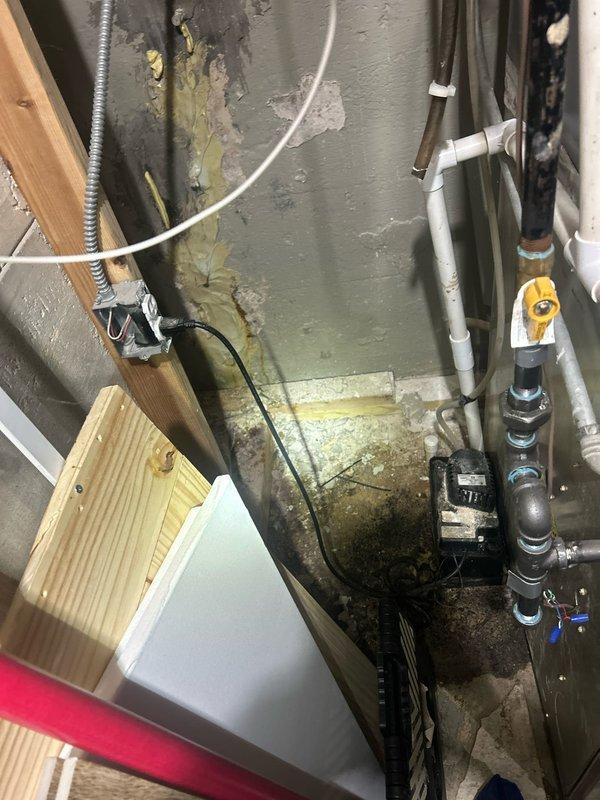 Completed tankless water heater installation in basement utility area. Installed condensate pump system with associated PVC drainage piping and electrical connections to handle condensate discharge from the new unit. Secured all plumbing lines and electrical conduit to existing structural framing per code requirements.