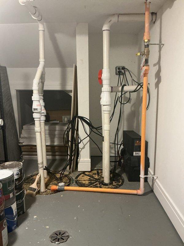 Sold drain rodding and camera inspection service for residential property. Site assessment revealed main drain line requiring professional rodding service and video camera inspection to identify blockages or pipe condition issues. Customer prefers Saturday scheduling for completion of work. Documented existing plumbing infrastructure including PVC drainage system, copper supply lines, and floor drain location in basement utility area.
