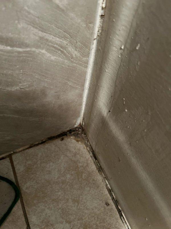 Responded to water leak investigation between upper and lower residential units. Performed leak detection and located active water intrusion originating from unit 2B affecting unit 1B below. Opened interior wall section to access plumbing lines and structural components for visual inspection. Identified water damage and deterioration along wall cavity and baseboards. Documented affected areas showing moisture damage, staining, and compromised drywall materials. Inspected metal wall panel junction at floor level revealing water accumulation and debris buildup indicating ongoing leak pathway. Provided estimate for necessary repairs pending customer authorization.