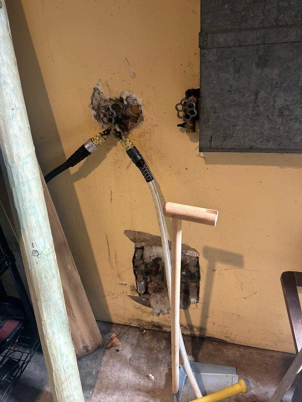 Diagnosed and repaired non-functional outdoor hose faucets that had been inoperative for several years. Accessed shut-off valves and plumbing connections in crawl space, identified deteriorated valve assemblies and corroded fittings causing water flow obstruction. Replaced defective valve components, installed new shut-off valves with cross-handle controls, and restored proper water supply to exterior hose bibs. Additionally, relocated gas line connection for kitchen stove approximately 16 inches from original position to accommodate new appliance installation, ensuring proper clearances and code-compliant flexible gas connector routing.