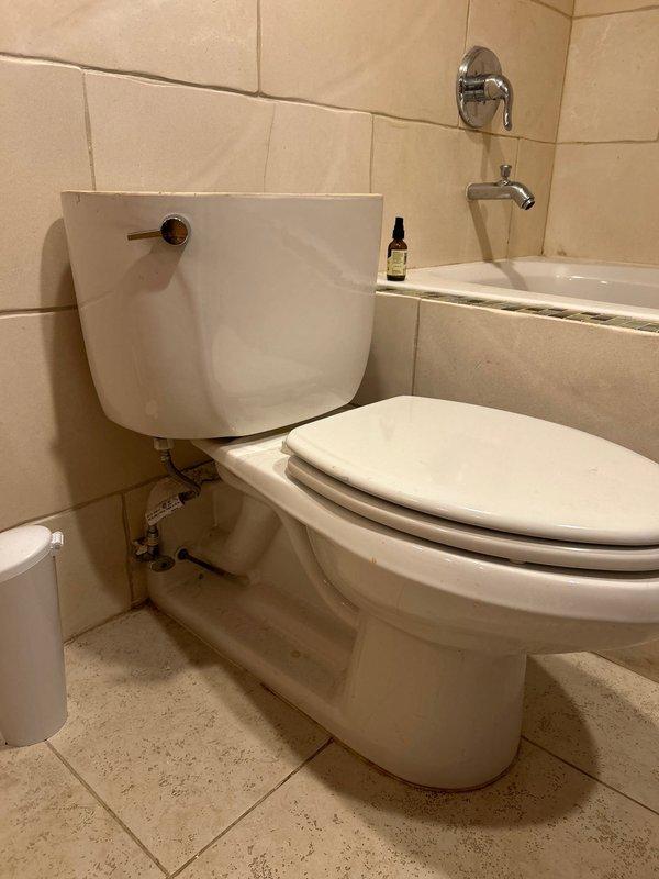 Responded to service call for toilet installation and leak investigation. Upon arrival, assessed bathroom with active leak from upper level bathroom penetrating into lower level bathroom ceiling. Inspected existing bathtub fixtures and surrounding tile work for source of water intrusion. Examined plumbing connections, supply lines, and drain assembly at toilet base. Documented existing conditions including bathroom layout, tile surfaces, and fixture placement. Customer has two toilets requiring installation and leak repair work pending approval to proceed with recommended repairs.