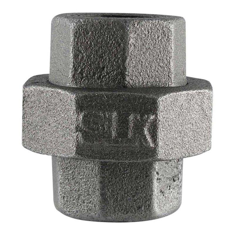 Replaced damaged pipe fittings including a union connector and T-fitting in the plumbing system. Both galvanized metal components were installed to restore proper water flow and create necessary branch connections for the piping configuration.