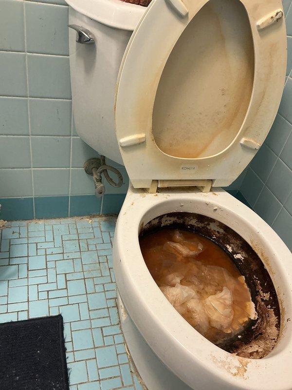 Completed on-site estimate for bathroom renovation in 85-year-old residence requiring installation of two new toilets and one pedestal sink with faucet assembly. Assessed existing plumbing infrastructure and confirmed no new supply or drain piping modifications needed for fixture replacement. Documented current conditions including existing pedestal sink with visible age-related discoloration, deteriorated toilet with heavy interior staining and buildup, vintage tile work with rust staining at floor-to-fixture interfaces, and existing brass shut-off valves requiring evaluation for compatibility with new fixtures.