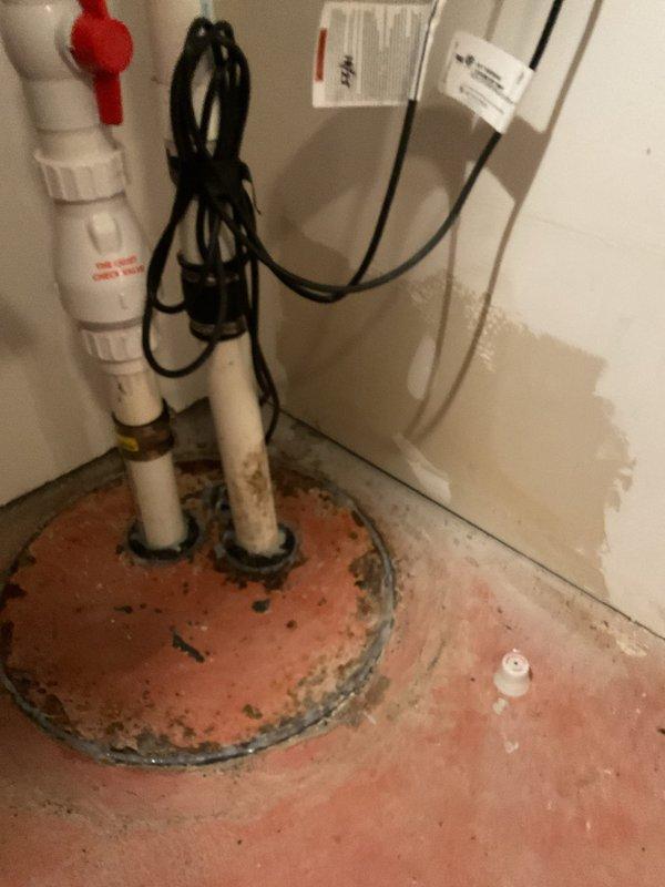 Responded to service call for two plumbing issues: basement toilet flushing failure and second-floor shower temperature problem. Inspected basement ejector pump system and verified operational status of pump components and discharge piping. Tested second-floor shower mixing valve and measured water temperature at tub spout, recording 102.8°F output. Evaluated shower cartridge function and identified temperature regulation issue preventing adequate hot water delivery. Assessed condition of plumbing infrastructure including PVC discharge lines and mechanical components in utility area.