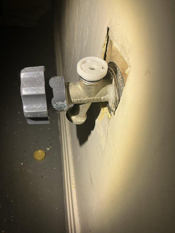 Responded to a priority rescheduled plumbing repair call and successfully completed the sold repair work. Addressed issues with a metal shut-off valve protruding from the wall, which exhibited significant damage to the surrounding drywall material at the mounting point. Additionally, serviced a plumbing penetration point through the ceiling near HVAC ductwork, where a white plastic component with mounting hardware required attention due to rough edges and residue accumulation around the opening.