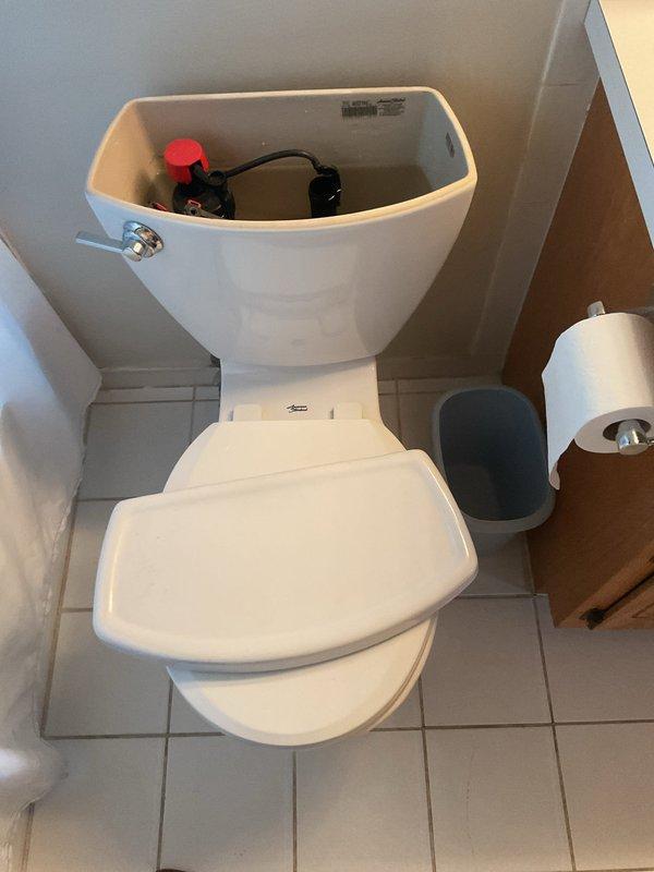 Responded to service call for toilet tank leaking at flush mechanism. Upon inspection, identified vertical hairline crack in porcelain tank extending from chrome flush button downward, causing active water seepage. Removed tank lid to assess internal components and confirm crack penetrated through ceramic material. Due to structural compromise of tank integrity, recommended complete toilet replacement as porcelain cracks cannot be permanently repaired and will continue to leak and potentially worsen over time. Documented damage with photographs showing crack location and internal flush valve assembly for records.
