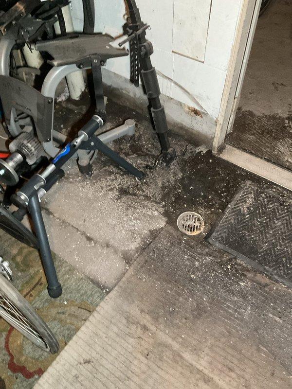 Responded to water backup affecting drains and toilet in garden unit of century-old building. Upon inspection, discovered standing water and moisture accumulation on basement floor near drainage system. Assessed plumbing infrastructure including PVC drain lines and floor drain assembly to identify blockage source. Cleared main sewer line obstruction causing backup through building's drainage system, restoring proper flow and eliminating water intrusion into living spaces.