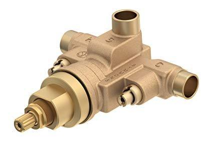 Replaced thermostatic mixing valve cartridge in shower control assembly due to temperature regulation failure. Removed existing brass valve cartridge with worn O-rings and seals, installed new replacement cartridge with proper sealing components, and tested for proper water temperature balance and pressure control functionality.