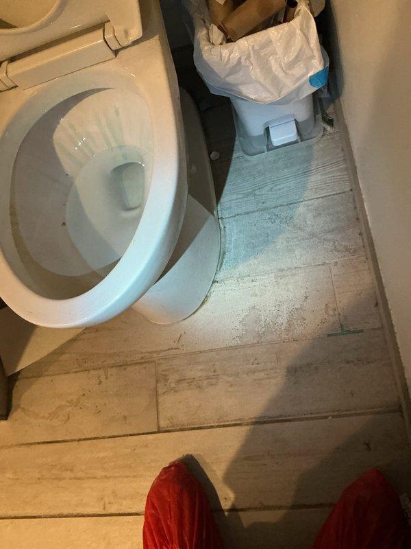 Responded to concerns about ongoing floor buckling near refrigerator following previous ice maker supply line repairs. Conducted thorough inspection of bathroom plumbing fixtures, including toilet and associated supply lines, to identify potential secondary water sources affecting adjacent living areas in garden-level apartment. Documented current condition of fixtures and surrounding areas with photographic evidence for assessment and estimate preparation.