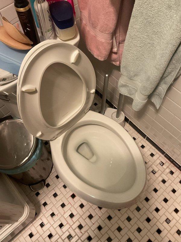 # Toilet Clog Clearance and Drainage Restoration

Responded to service call for toilet fixture not flushing properly. Upon arrival, found toilet bowl containing discolored water with brownish-orange tinting, indicating drainage obstruction. Performed diagnostic assessment to determine blockage location and severity.

Utilized professional drain clearing equipment to address the clog within the toilet trap and drain line. Successfully cleared the obstruction and restored proper drainage function. Conducted flush testing to verify complete clearance and proper water flow through the fixture. Toilet bowl water returned to clear condition following clearance procedure.

Inspected surrounding plumbing fixtures and drainage system for additional issues. Verified proper operation of toilet mechanism and flushing components. Left fixture in clean, operational condition with normal water levels and drainage performance restored.