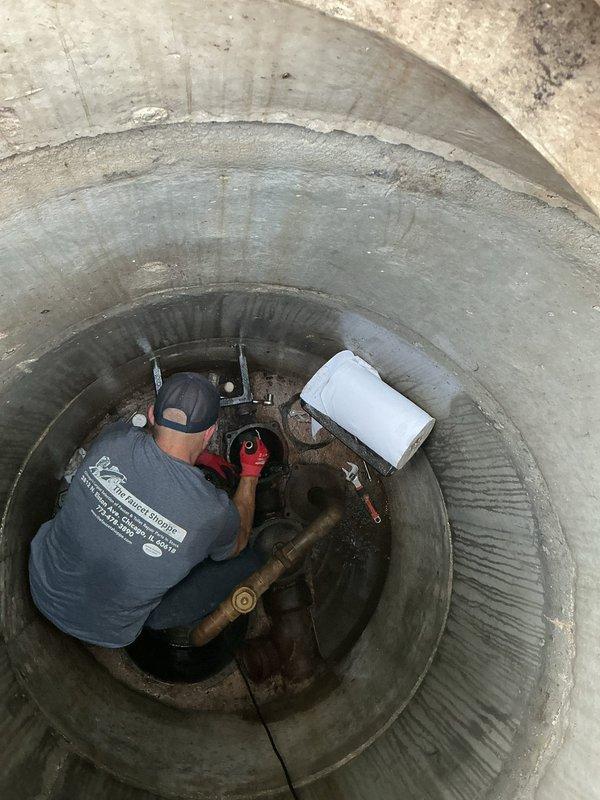 Completed annual maintenance inspection on residential water treatment system and sump pump basin. Inspected multi-tank water filtration and softening system including all copper piping connections, valves, and electrical control unit for proper operation. Descended into sump pump pit to perform thorough inspection and maintenance of pump equipment, checking for proper function, debris accumulation, and component wear. Verified all plumbing connections, discharge piping, and mechanical components are operating within normal parameters.