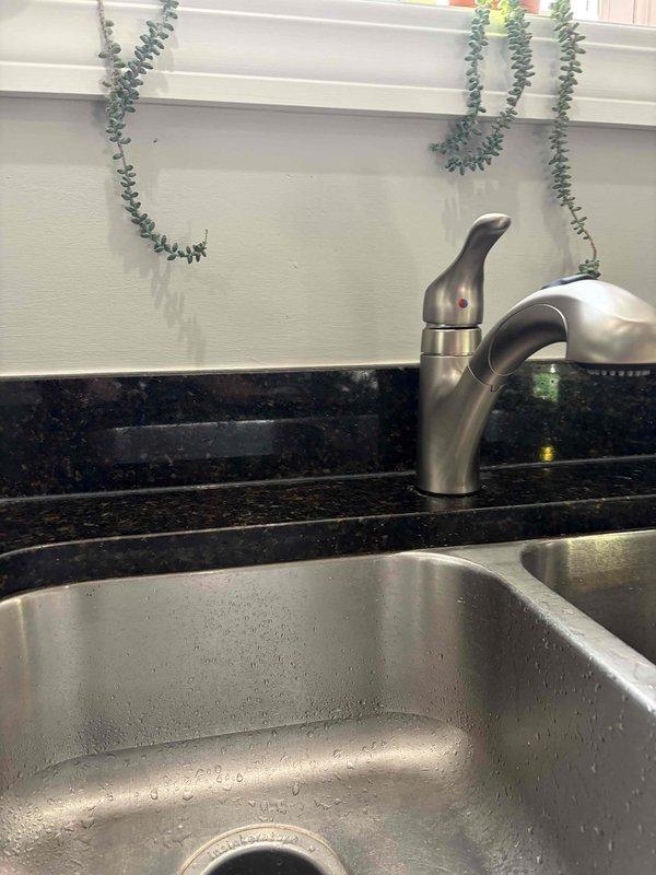 Successfully completed installation of new Moen Renzo CA87316SRS kitchen faucet in brushed stainless finish. Removed existing faucet assembly, installed new single-handle pull-down unit with proper mounting and secure connections to hot and cold water supply lines using braided stainless steel flex lines. Verified all connections for proper seal, tested water flow and temperature control, and ensured no leaks at supply line connections or mounting points.