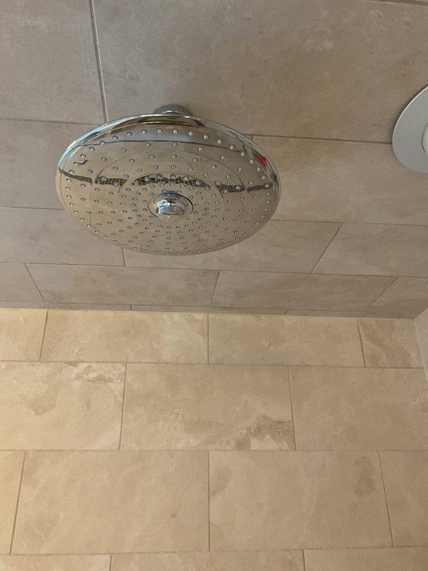 Responded to dripping shower complaint and successfully diagnosed faulty cartridge assembly. Removed and replaced worn brass valve cartridge and stem assembly from shower fixture, restoring proper water flow control and eliminating leak. Verified operation of ceiling-mounted shower head upon completion, with fixture now functioning properly without dripping.