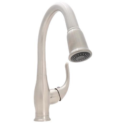 Installed customer-supplied kitchen sink faucet featuring a high-arc spout with pull-down spray head in brushed nickel finish. Removed existing faucet, prepared mounting surface, and secured new single-lever unit to sink deck with proper sealing. Connected hot and cold water supply lines, tested all functions including spray patterns and handle operation, and verified no leaks at connections or base.