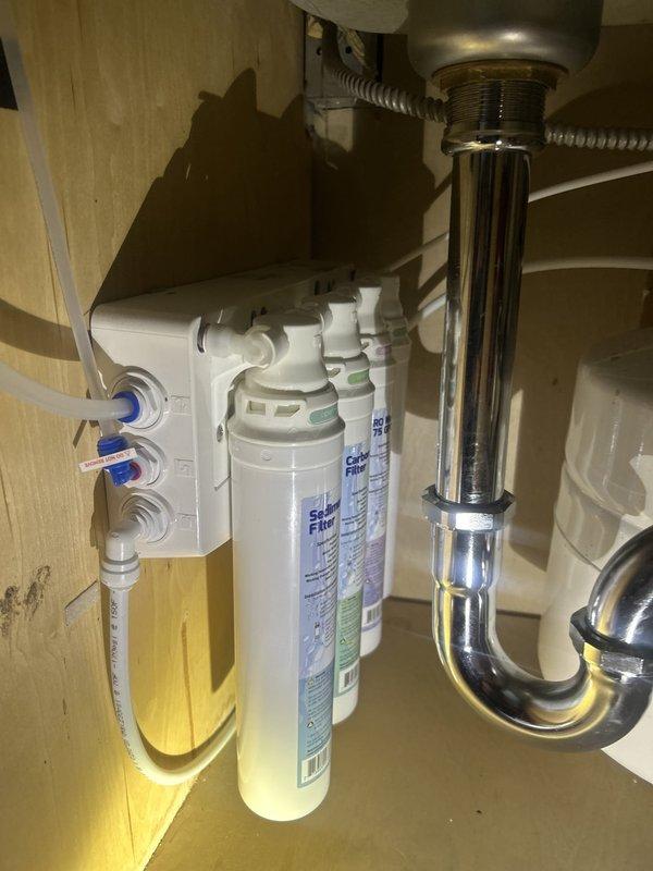 Completed VIP annual plumbing maintenance inspection of all fixtures and systems throughout the property. Replaced under-sink water filtration cartridges with customer-supplied filters, ensuring proper seating and seal integrity of both filter housings. Verified all plumbing connections, drain assemblies, and P-traps for proper operation and absence of leaks.