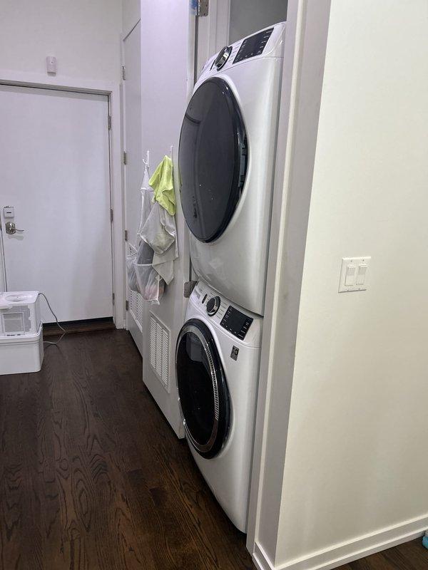 Responded to service call for newly installed stacked washer and dryer unit with no cold water supply to washing machine. Upon arrival, inspected the cold water supply valve and connection points behind the appliance installation in closet space. Diagnosed issue with cold water shut-off valve that was preventing proper water flow to the washing machine inlet. Serviced the valve to restore full cold water functionality, tested washer fill cycle to confirm proper operation, and verified no leaks at connection points. Unit now operating as intended with adequate cold water supply.