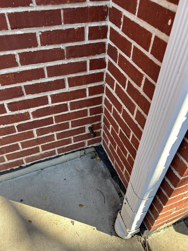 Responded to exterior hose bib leak at brick building foundation. Upon inspection, found recently replaced hose bib was loose at wall connection point, causing water seepage on exterior side of mounting location. Tightened mounting hardware, resealed connection point between spigot and brick wall penetration, and tested for proper operation and water-tight seal under pressure.