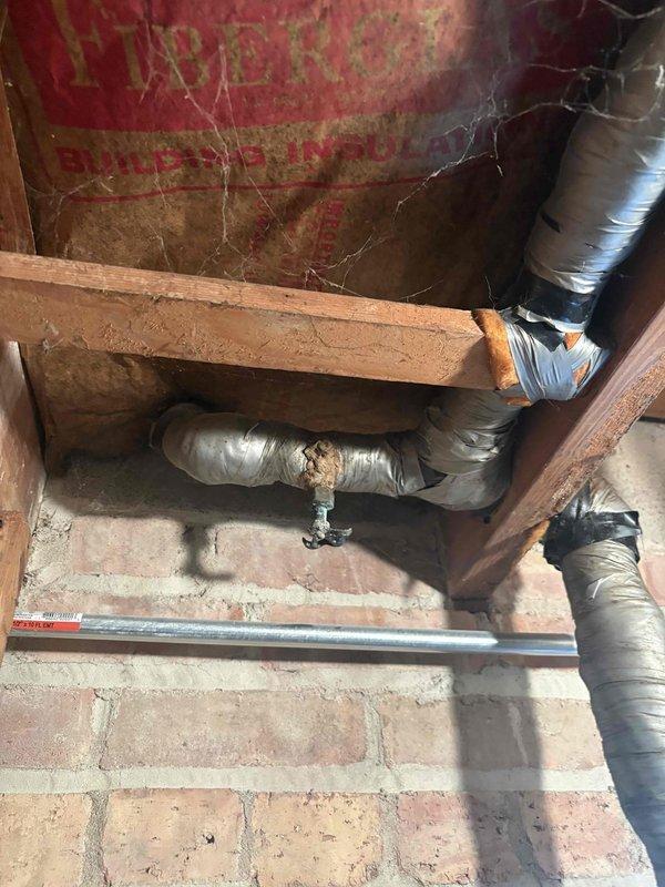 Performed on-site evaluation and estimate for replacing two exterior hose bibbs with frost-proof sillcocks, replacing the ball valve on the main water supply line, and installing a dedicated water supply line for the refrigerator. Inspected the basement piping, including insulated supply lines near the main shutoff, noting corrosion and a drain fitting at the existing main line, and documented routing paths with photos. Estimate prepared for the customer's review, with no work performed at this time.