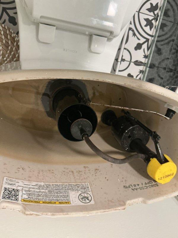 Diagnosed a non-flushing toilet by inspecting the internal tank components, including the flapper and flush valve assembly, lift chain, and fill valve. Identified heavy mineral buildup and sediment contamination within the tank affecting valve operation, and serviced the internal components to restore proper flush function.