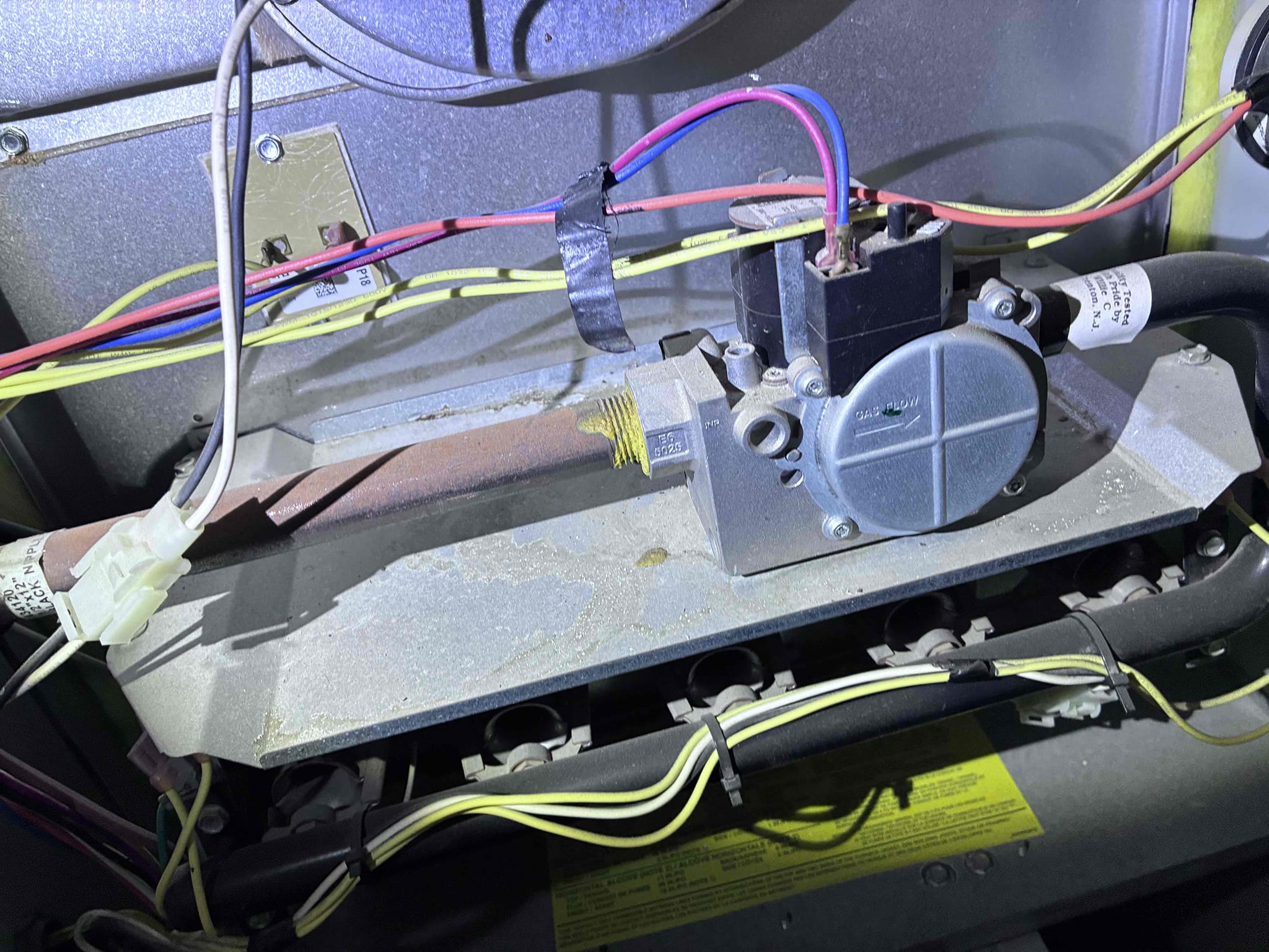 The home is equipped with a 2011 American Standard furnace located in the hallway and a 2016 indoor evaporator coil with matching outdoor condenser. The system is operational but would benefit from comprehensive maintenance and cleaning to optimize performance and indoor air quality.
The furnace powers on, and all electrical components engage properly. However, the system does not ignite at this time due to the gas supply being shut off to the property. The main blower wheel is heavily coated with dust and debris, indicating the need for a thorough cleaning to improve airflow, system efficiency, and prevent premature wear on components.
The ductwork consists of R-6 insulated ducting with eight 8 supply vents and one 1 return cavity. No visible rips or tears were found in the ductwork. However, interior duct surfaces and register covers show significant dust buildup, indicating the need for professional duct cleaning to enhance air quality and overall system performance.
The thermost The home is equipped with a 2011 American Standard furnace located in the hallway and a 2016 indoor evaporator coil with matching outdoor condenser. The system is operational but would benefit from comprehensive maintenance and cleaning to optimize performance and indoor air quality.
The furnace powers on, and all electrical components engage properly. However, the system does not ignite at this time due to the gas supply being shut off to the property. The main blower wheel is heavily coated with dust and debris, indicating the need for a thorough cleaning to improve airflow, system efficiency, and prevent premature wear on components.
The ductwork consists of R-6 insulated ducting with eight 8 supply vents and one 1 return cavity. No visible rips or tears were found in the ductwork. However, interior duct surfaces and register covers show significant dust buildup, indicating the need for professional duct cleaning to enhance air quality and overall system performance.
The thermost