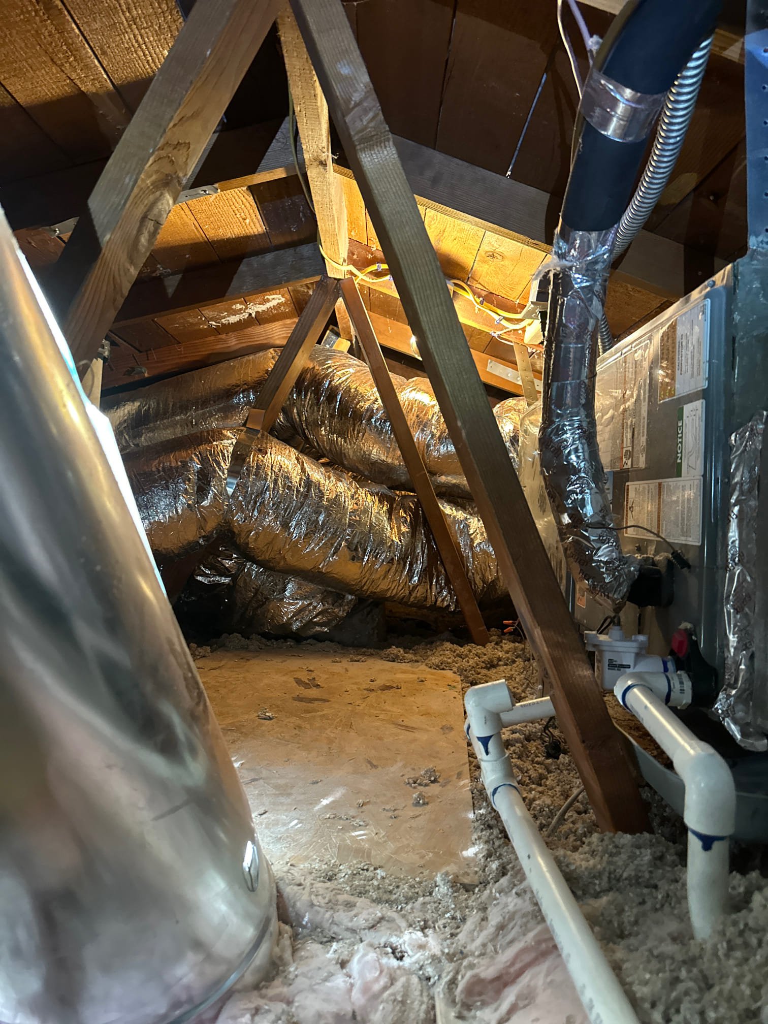 The installation involved removing and disposing of the existing ductwork. We replaced the R8 supply ducts seven times and the R8 return duct once. All new ductwork was properly sealed using duct sealant to ensure efficiency and safety. Additionally, we installed the iWave system in the blower motor compartment. It's important to note that while we replaced the ductwork, we did not install any new equipment. Therefore, we cannot be held responsible for the performance of existing equipment. Payment is accepted via cash, check, or Zelle. A 10% deposit is required upfront, 70% upon crew arrival, and the final 20% upon completion.
