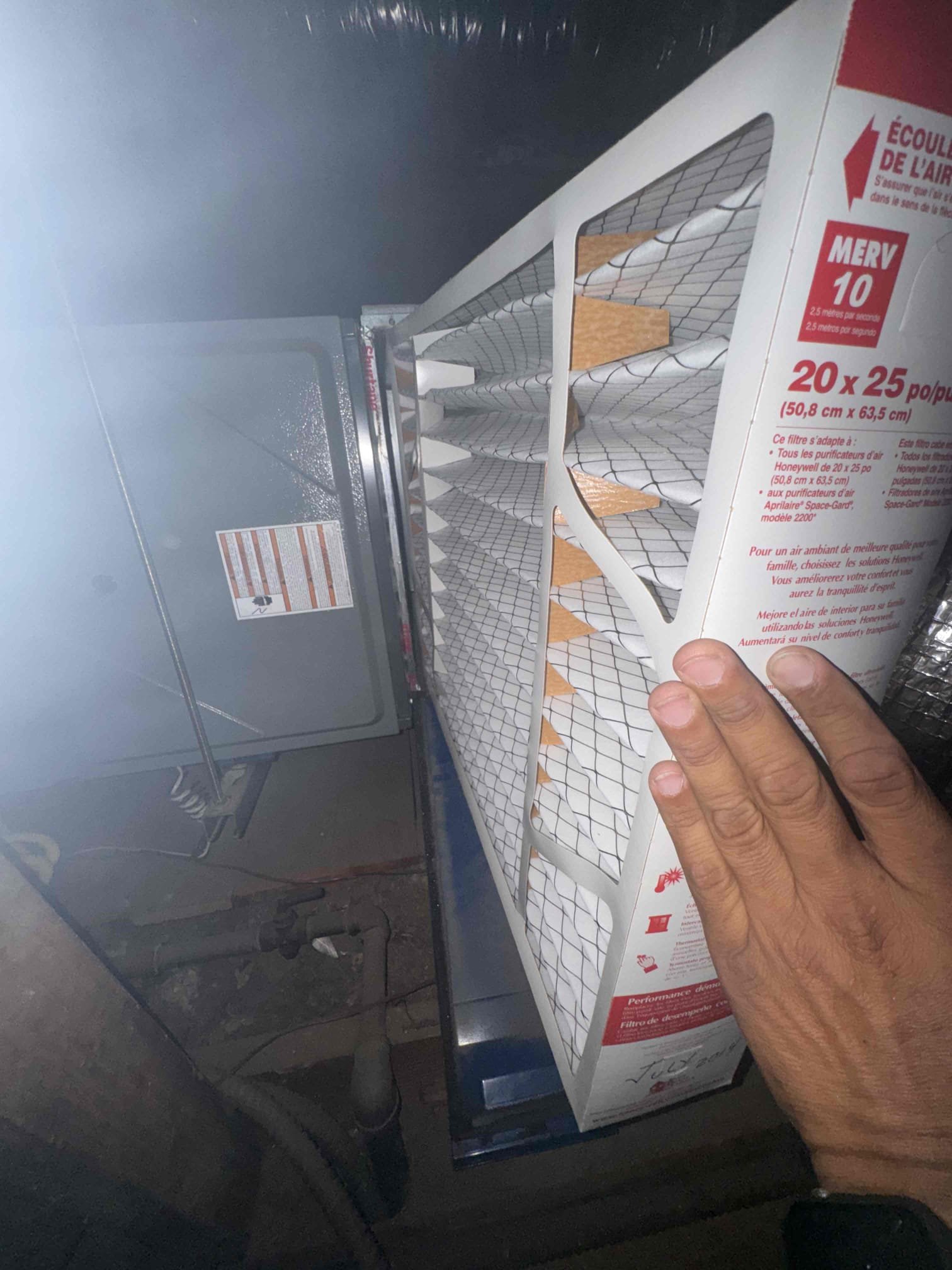 During the inspection, I found a Honeywell whole-house media air cleaner with a 4” high-efficiency filter, enhancing particle capture. The return duct system showed normal dust accumulation. I recommend professional duct cleaning, installing a Scorpion UV germicidal light to reduce biological growth, and enrolling in the Comfort Care Club Maintenance Program for ongoing system checks and improved indoor air quality. During the inspection, I found a Honeywell whole-house media air cleaner with a 4” high-efficiency filter, enhancing particle capture. The return duct system showed normal dust accumulation. I recommend professional duct cleaning, installing a Scorpion UV germicidal light to reduce biological growth, and enrolling in the Comfort Care Club Maintenance Program for ongoing system checks and improved indoor air quality.