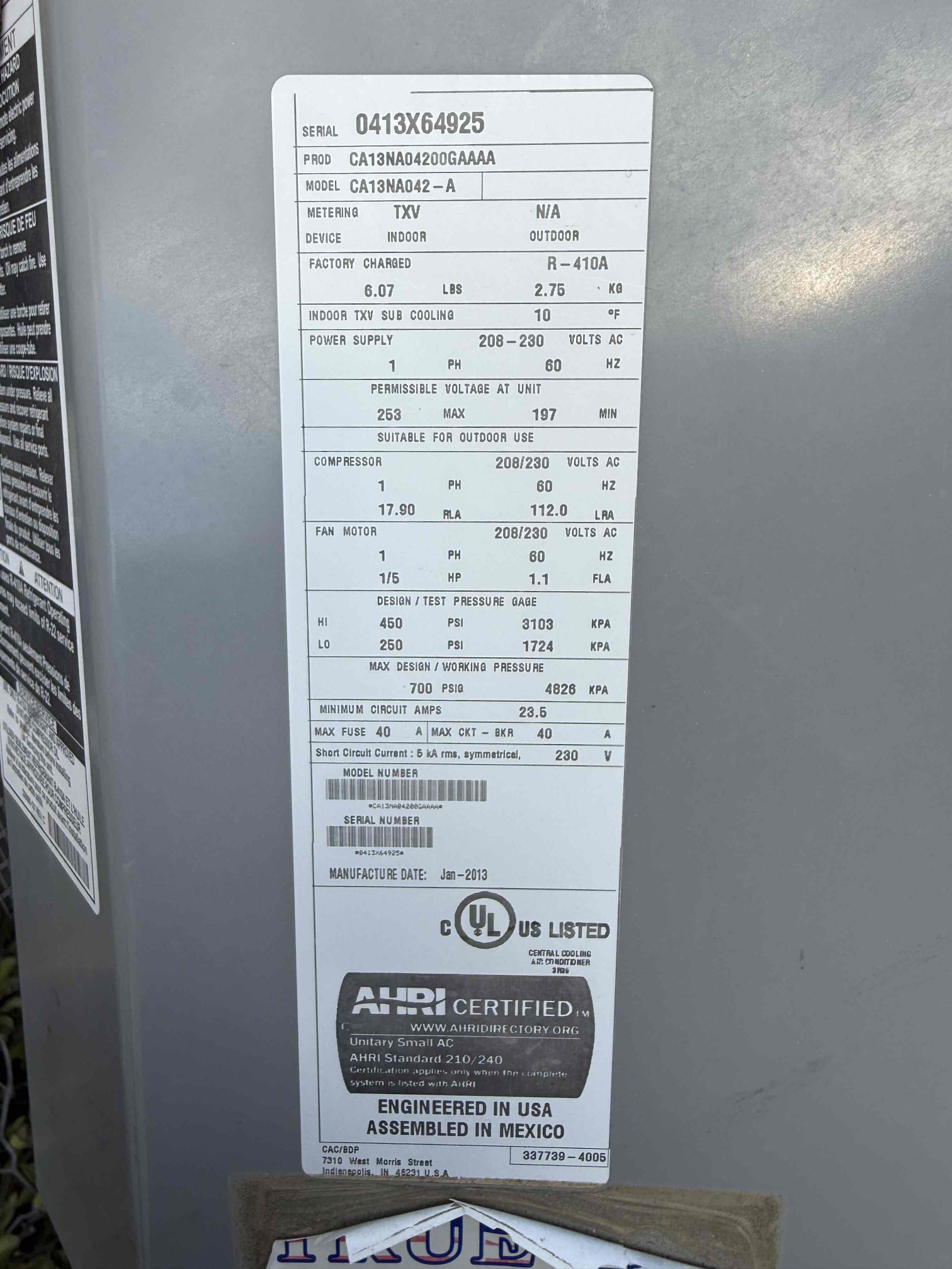 Los Angeles, CA - Upon inspection of the 2013 Carrier condenser system, it was determined that the refrigerant charge was zero. The system was utilizing R-410A refrigerant, which is no longer recommended for new installations due to environmental concerns and efficiency issues. After a thorough evaluation, it was concluded that replacing the condenser system with a more modern, eco-friendly refrigerant would be the best course of action. This replacement will enhance the system's efficiency and ensure compliance with current environmental standards. Los Angeles, CA - Upon inspection of the 2013 Carrier condenser system, it was determined that the refrigerant charge was zero. The system was utilizing R-410A refrigerant, which is no longer recommended for new installations due to environmental concerns and efficiency issues. After a thorough evaluation, it was concluded that replacing the condenser system with a more modern, eco-friendly refrigerant would be the best course of action. This replacement will enhance the system's efficiency and ensure compliance with current environmental standards.