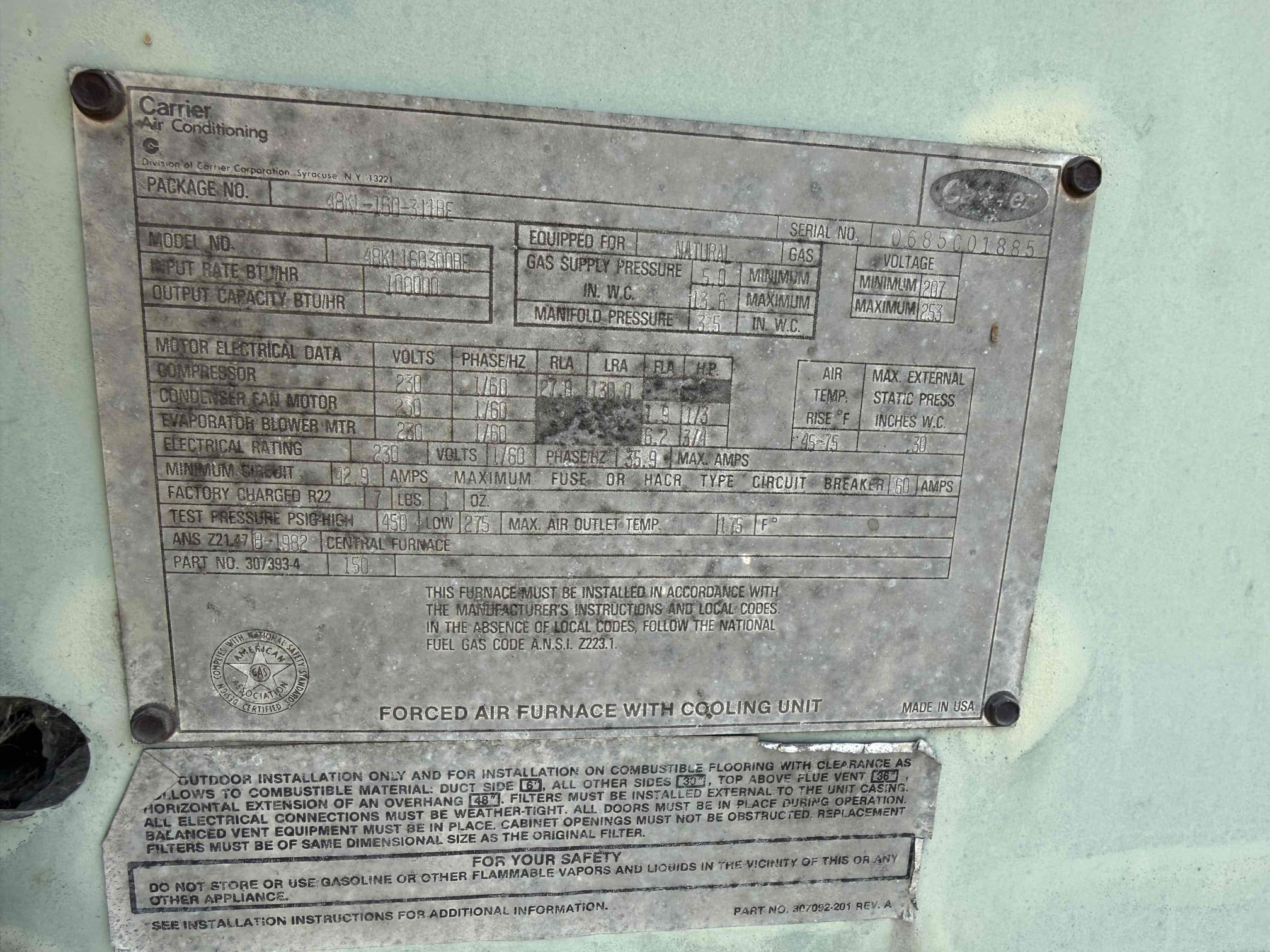The HVAC system was significantly outdated, being 41 years old and using R-22 refrigerant. It had a long history of repairs, indicating severe wear and tear. After thorough inspection, it was determined that replacement was necessary. The old system was safely removed, and a new, energy-efficient unit was installed, ensuring optimal performance and reliability.
