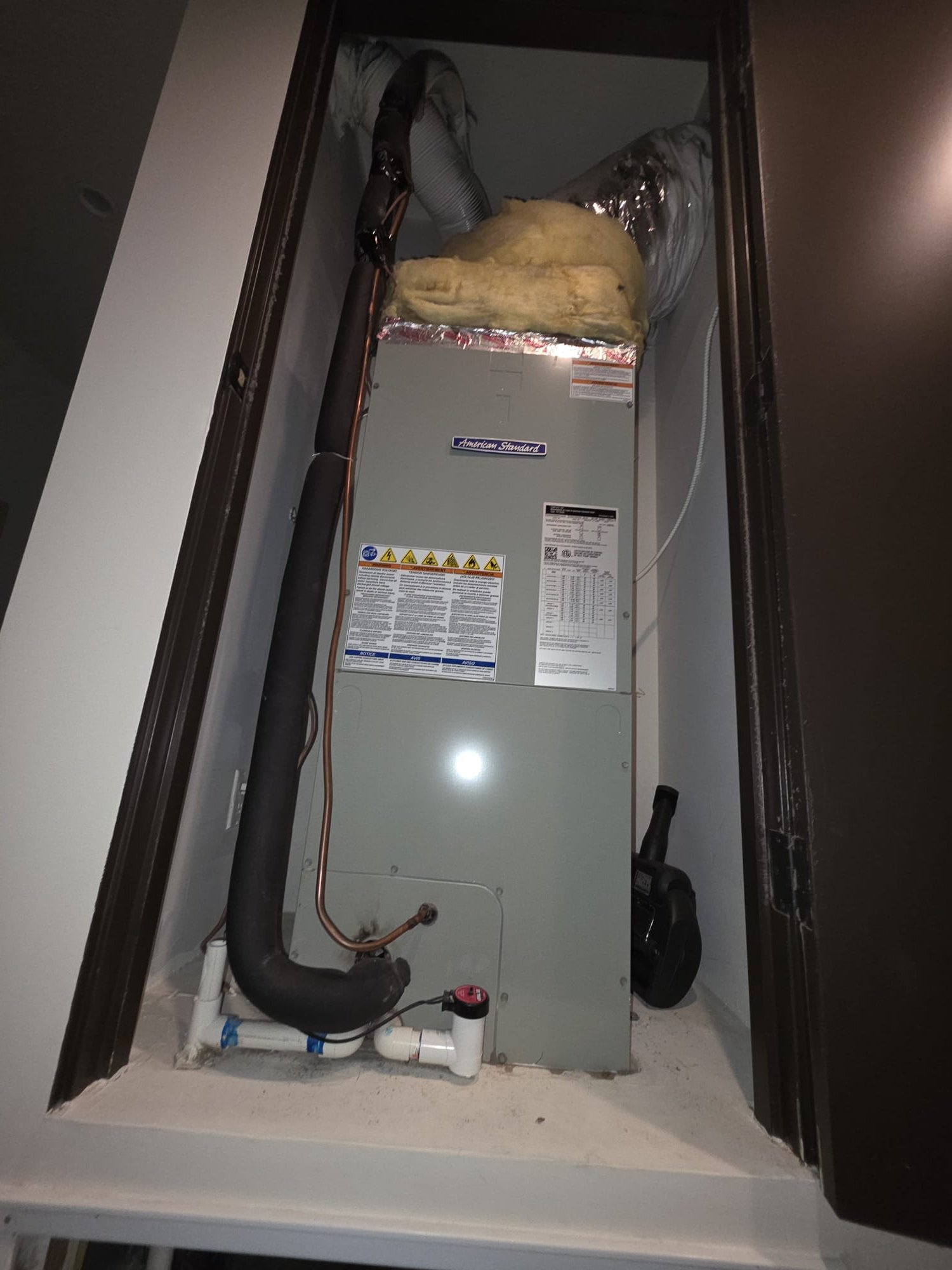 I successfully replaced the failed condensation drain pump and thoroughly cleaned the existing condensation drain line to ensure optimal performance. The new pump was installed securely, and the line was blown out to remove any blockages, restoring the system's efficiency. This meticulous process guarantees the system will function effectively and prevent future issues.