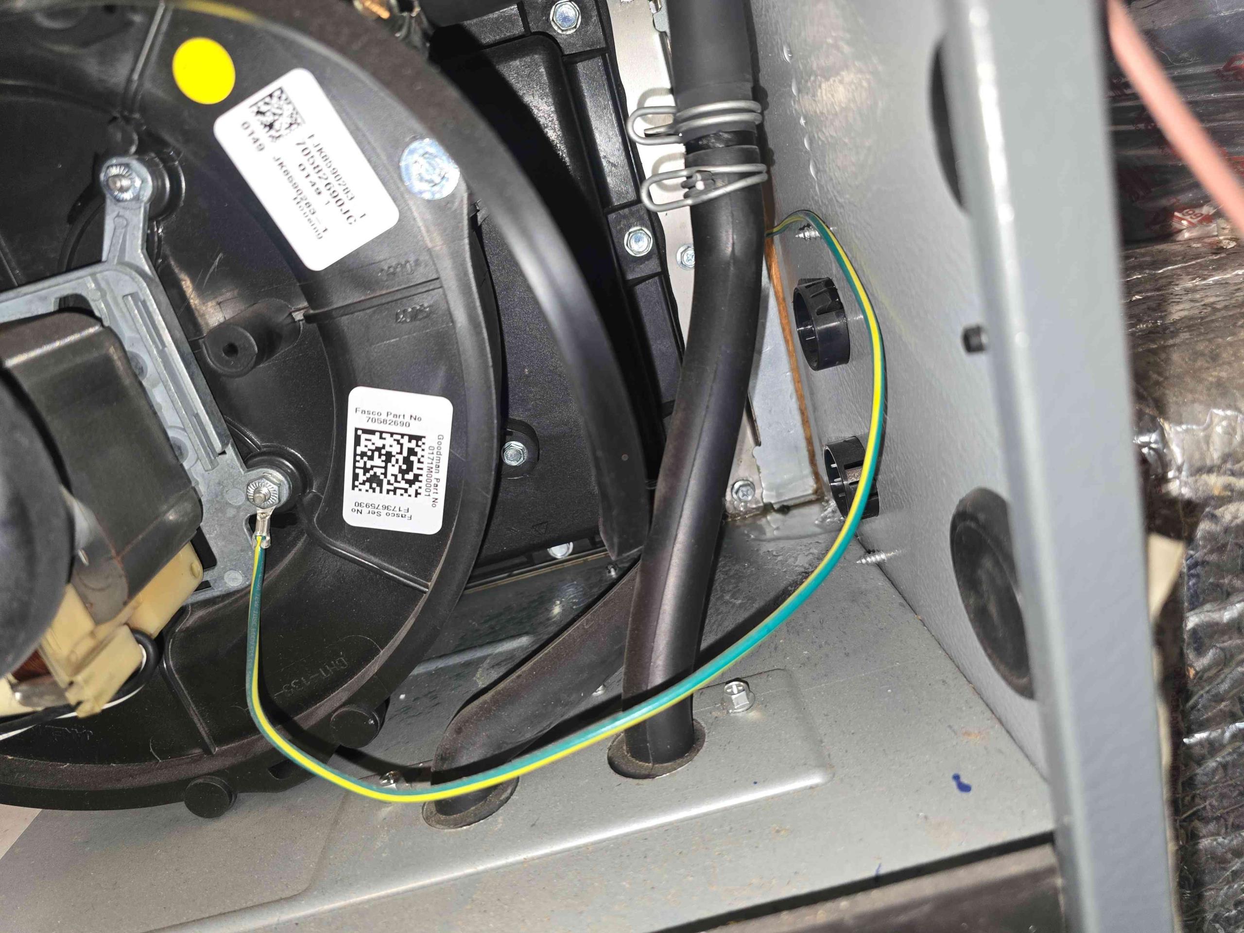 Upon inspection of the system, we identified a water leak in the basement. The condensate pump was checked and found to be in need of replacement. Additionally, we discovered that the PVC drain was condensing water, which contributed to the leak. After cycling the system on cool, we found that the refrigerant pressures were normal, but there was a restriction on the suction side. Upon further investigation, we found that the filter was clogged, a common issue for clients with pets. We recommended replacing the filter at least once a month to prevent future issues. The clogged filter caused the indoor evaporator coil to freeze, which then thawed and caused water to drip into the blower compartment and onto the basement floor. We recommended either deep cleaning or replacing the indoor evaporator coil. The client will contact us again if problems persist.