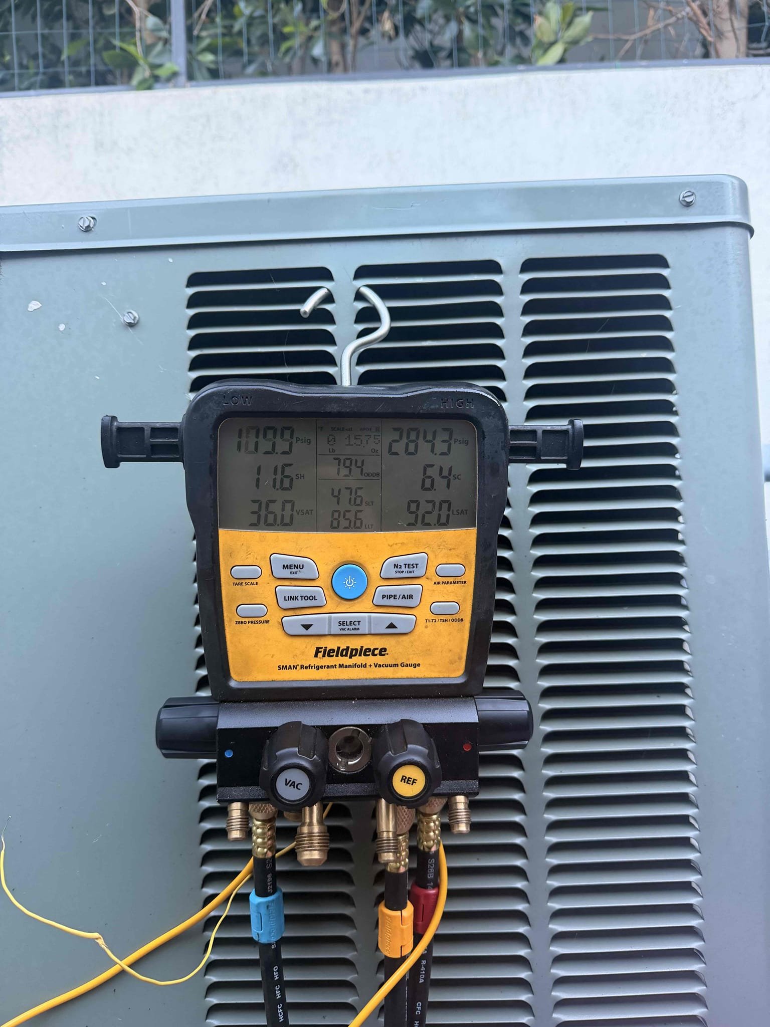 We began by safely recovering the remaining refrigerant from the unit. Next, we removed the existing thermal expansion valve (TXV) and filter dryer. The line set was then flushed using RX 11 to ensure cleanliness. A new TXV and filter dryer were installed, followed by pressurizing the unit with nitrogen to 450 PSI to check for leaks. All identified leaks were sealed, and a triple vacuum was pulled to 500 microns, purging with nitrogen between each vacuum to remove air and moisture. The unit was charged with R410A refrigerant according to the manufacturer's specifications. This repair is considered a temporary fix, and while we guarantee our workmanship, we cannot guarantee the lifespan of the equipment or any parts not replaced. Payment is 50% deposit and 50% upon completion.
