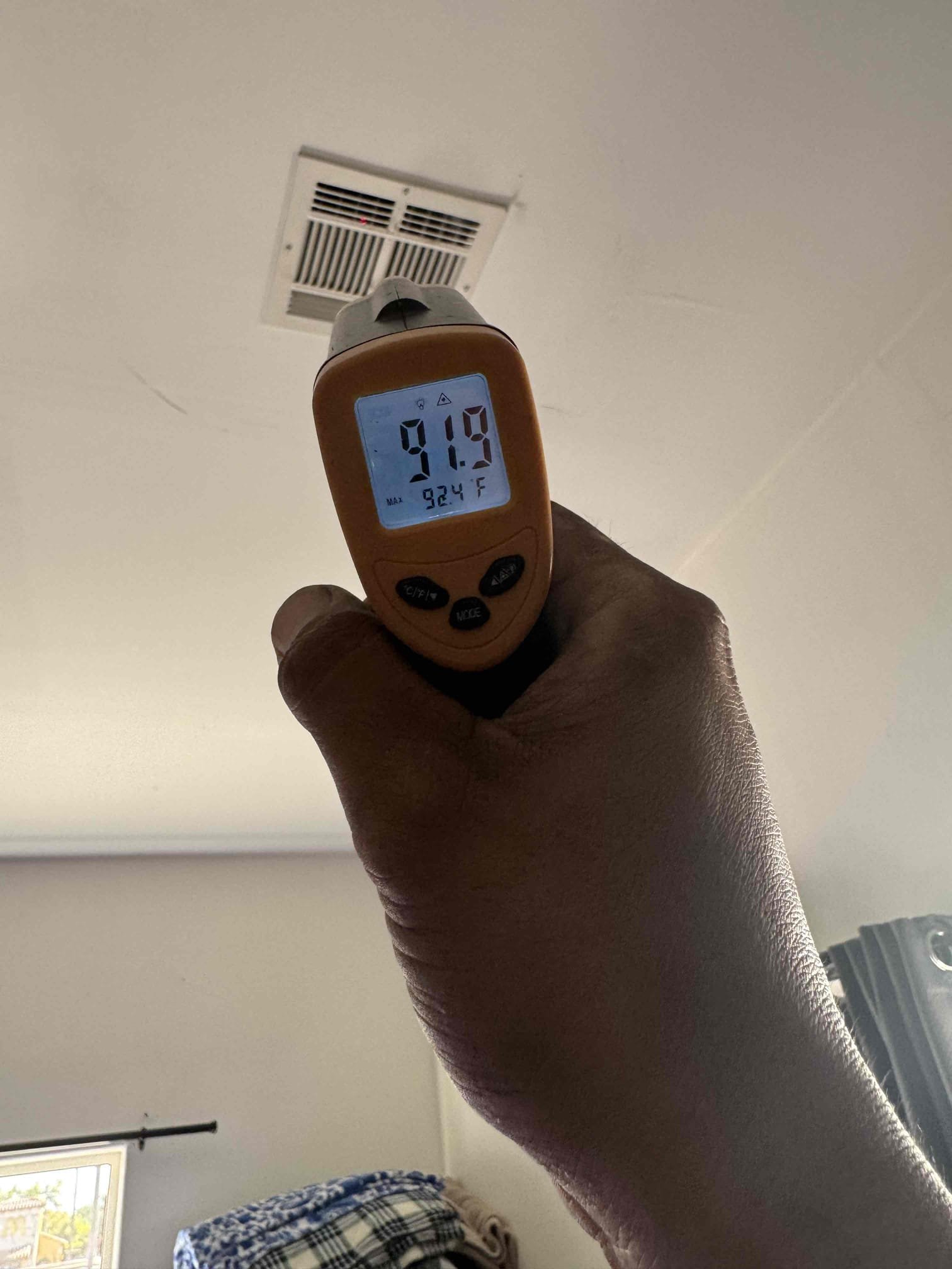 I returned to address a no-cooling issue affecting Rooms 1, 3, and 6. Upon inspection, Rooms 1 and 6 were receiving cooled supply air at around 60°F. Room 3 initially had warmer airflow, and the thermostat displayed a low-battery warning. However, the thermostat was found to have a connected common wire and did not require batteries. After removing and reinstalling the thermostat faceplate, the cooling resumed, and the outdoor unit operated normally. All supply vents were checked and confirmed to be delivering cooled air, with Room 3 reaching approximately 65°F. No equipment failures were detected. For improved airflow, I recommend replacing the existing restrictive supply registers with bar-type registers. This issue was unrelated to previous repairs.