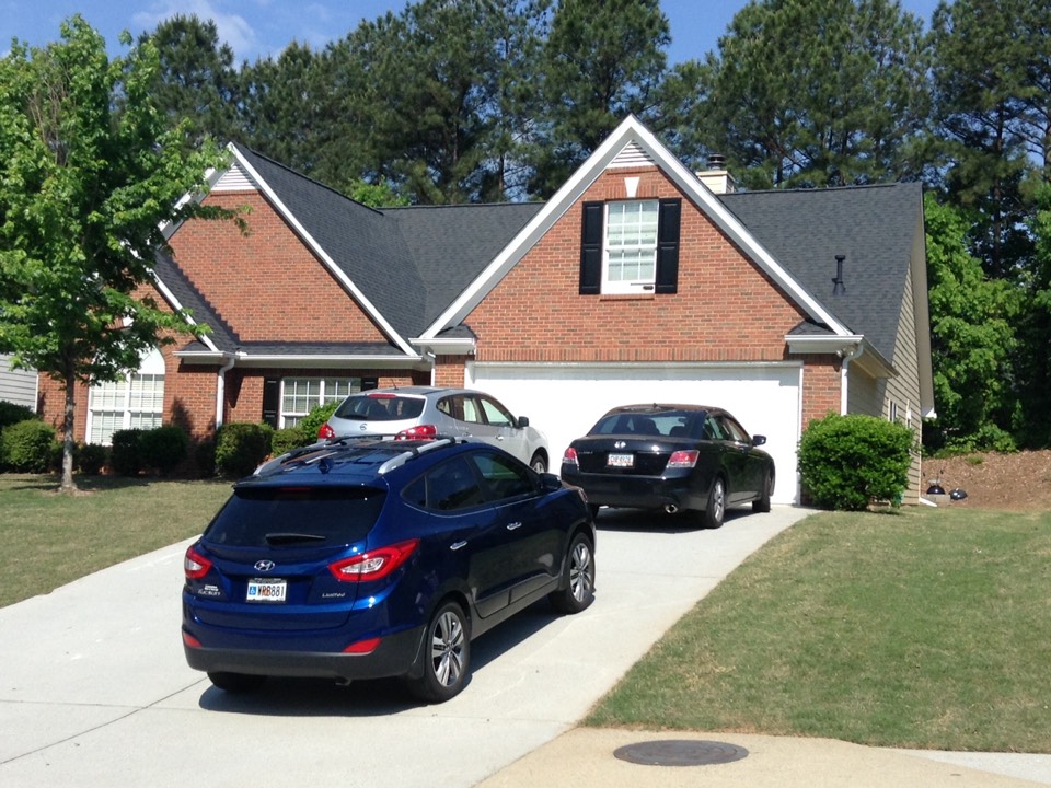 Lawrenceville, GA - Reroofing done in moire black color shingles Lawrenceville, GA - Reroofing done in moire black color shingles
