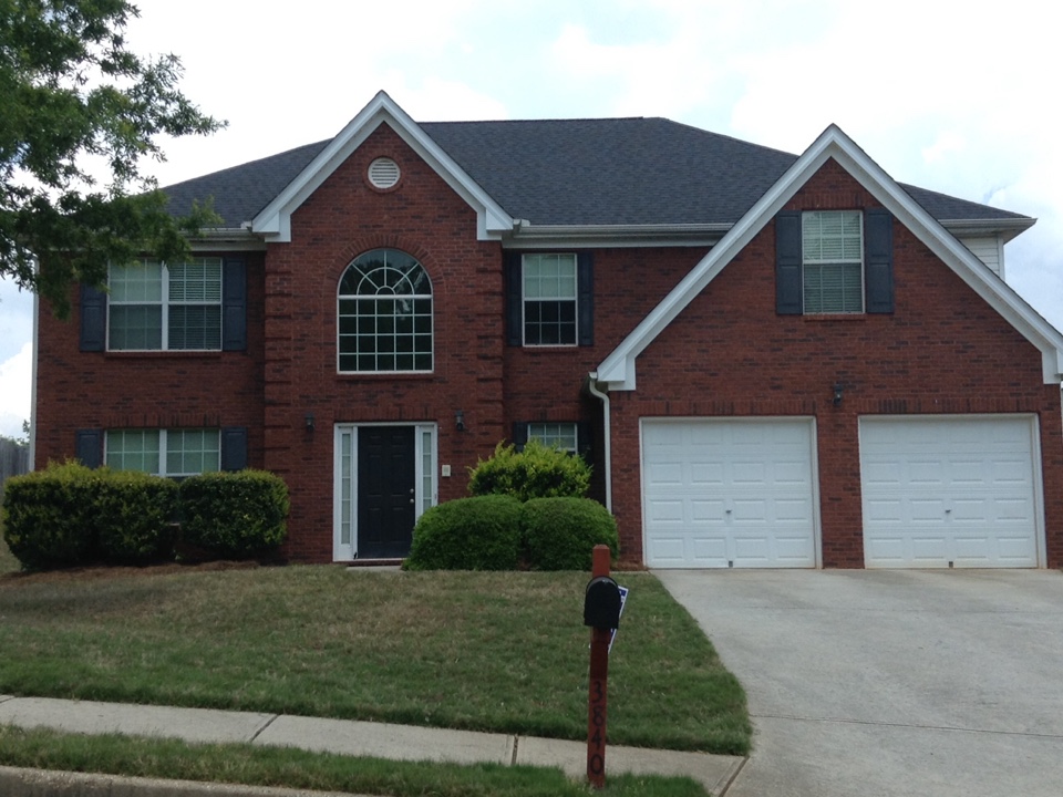 Douglasville, GA - Reroofing done in moire black color shingles Douglasville, GA - Reroofing done in moire black color shingles
