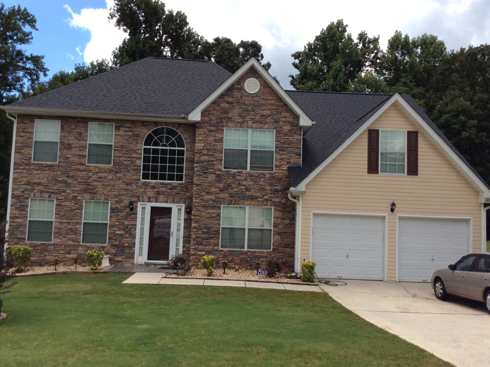 Douglasville, GA - Roof replacement done in moire black color shingles Douglasville, GA - Roof replacement done in moire black color shingles