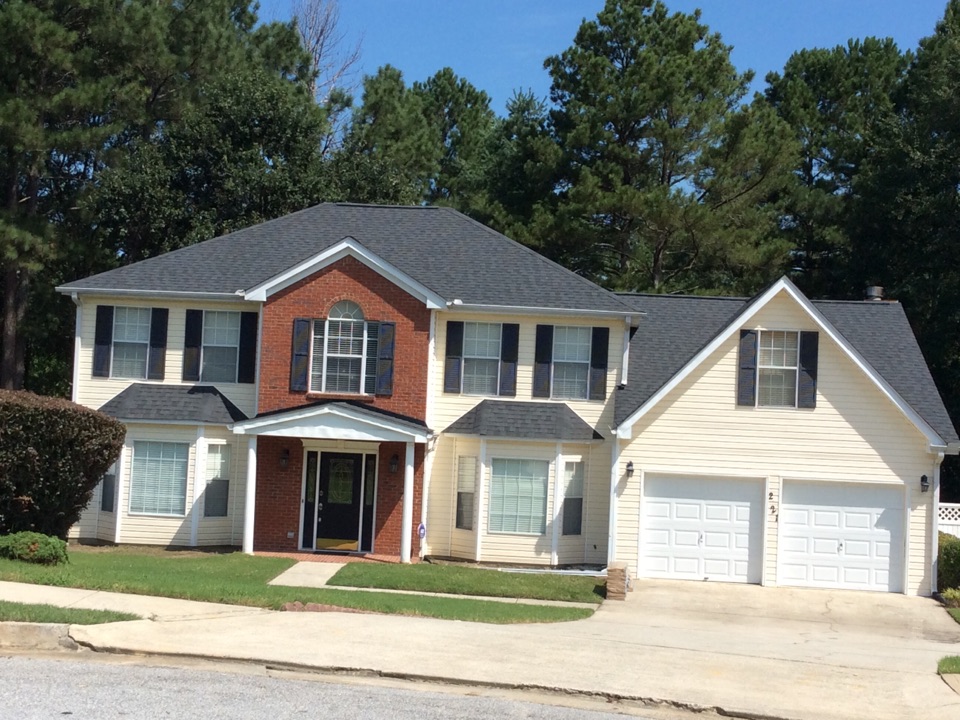 Lithonia, GA - Roof replacement done in moire black color shingles Lithonia, GA - Roof replacement done in moire black color shingles