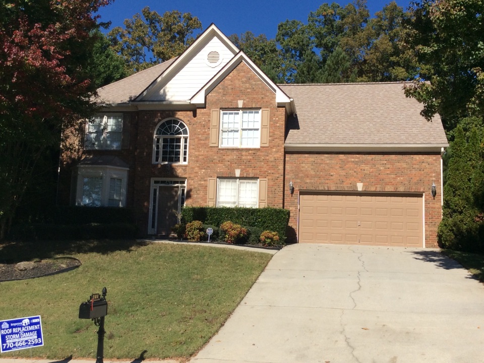 Sugar Hill, GA - Roof replacements done Mojave Tan color shingles Sugar Hill, GA - Roof replacements done Mojave Tan color shingles