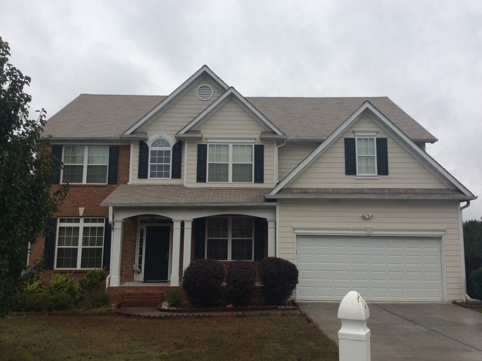 Lawrenceville, GA - Roof replacement done in cinnamon frosting color shingles Lawrenceville, GA - Roof replacement done in cinnamon frosting color shingles