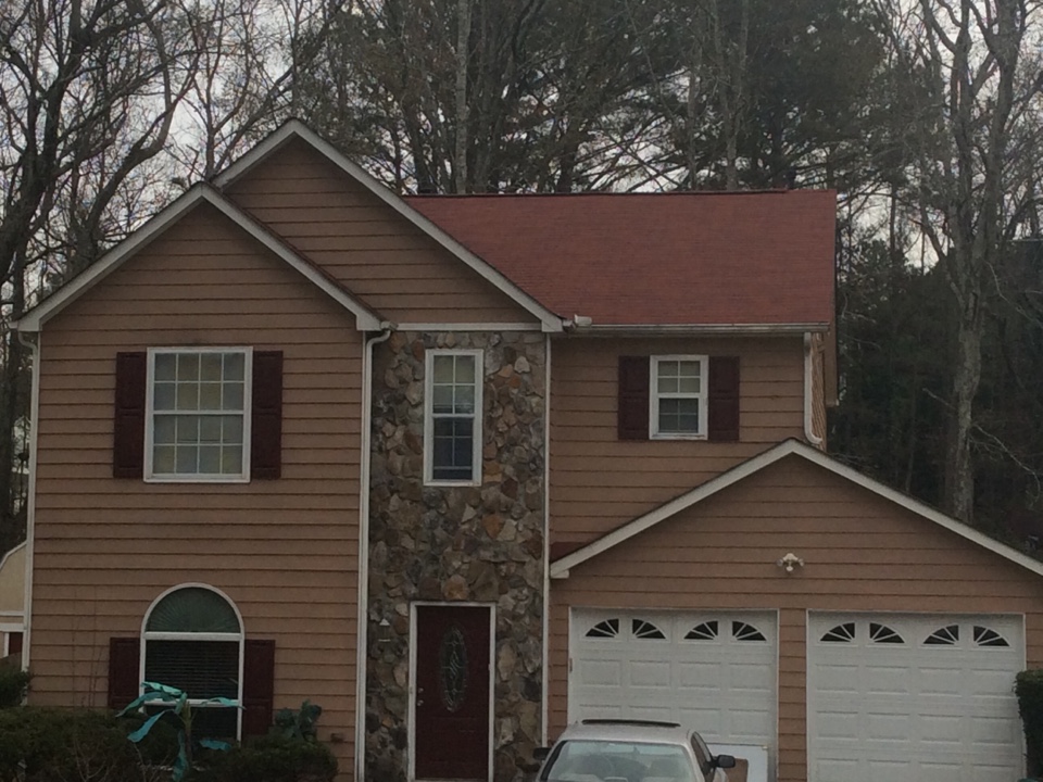 Austell, GA - Roof replacement done in red tile blend color shingles Austell, GA - Roof replacement done in red tile blend color shingles