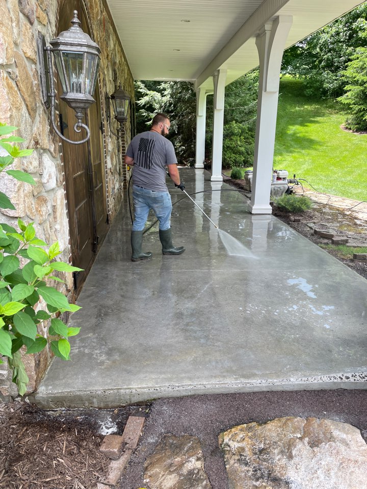Acid etching for a concrete patio coatings project at a customer's carriage house. Prepping for Graniflex with Tennessee stone. Are you ready to have a concrete resurfacing project started?