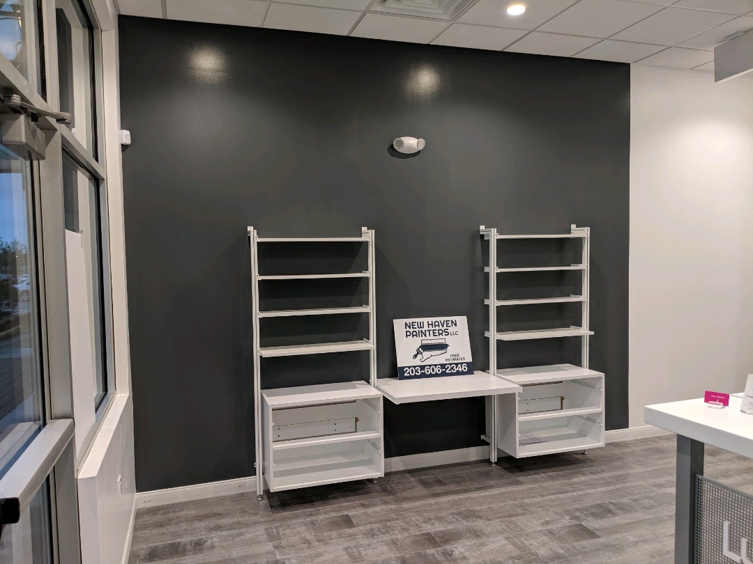 accent wall taped and painted. bathroom walls painted