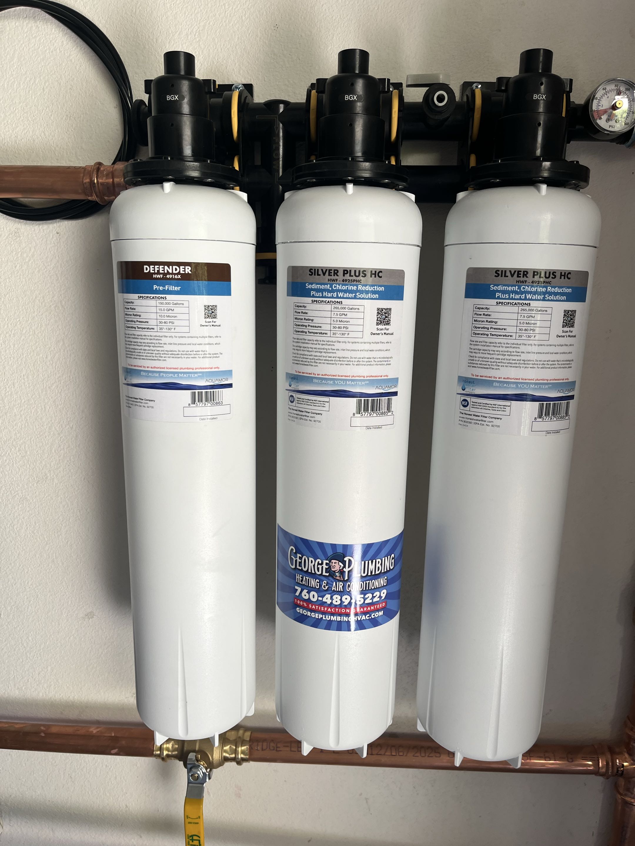 George plumbing installed new riser with ball valve and pressure regulator as well as whole home filtration system. George plumbing also installed multiple angle stops throughout the home. All work was thoroughly inspected for leaks and backed by warranty.