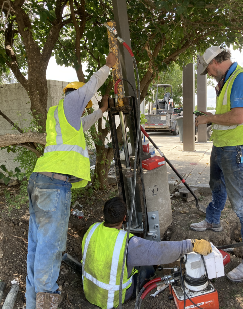 Today we are working on a short and sweet light pole installation and stabilization project. Though it's not a much of a production as a foundation repair, we do help install light pole bases for businesses.