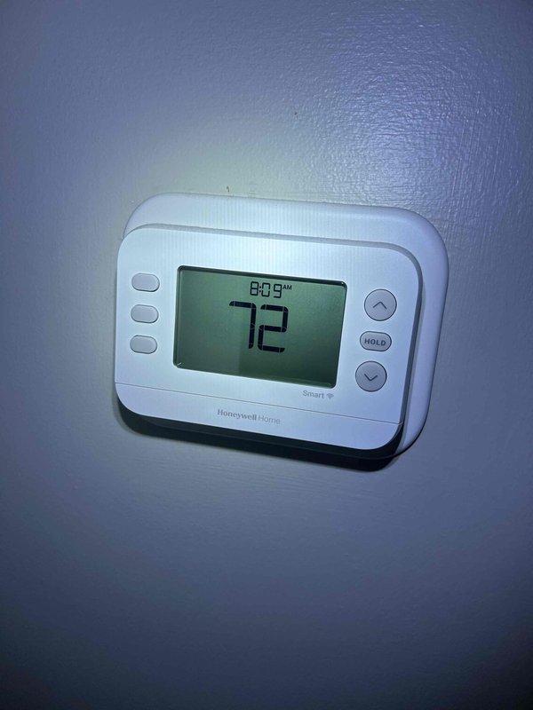 Performed scheduled Care Plan Tune Up on heat pump/air handler system installed July 2025. Inspected Honeywell Home digital thermostat functioning properly (displaying 72° at time of service). Verified system operation in utility room; unit appears in normal operational condition with proper installation. Tenant will provide required 16x16x1 filters.
