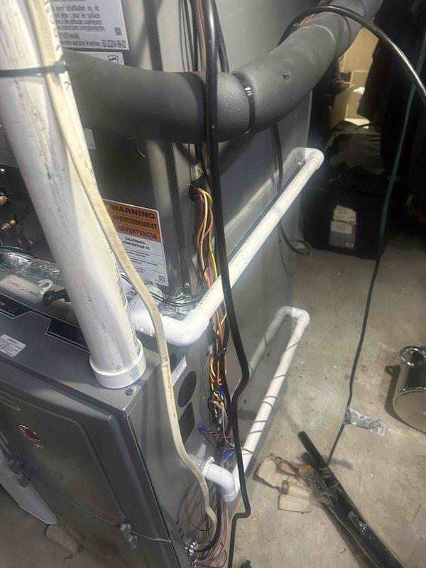 Removed wall switch for furnace and installed a duplex receptacle in its place. Disconnected feed wire from switch, installed pigtail, then wired pigtail to furnace and connected to the new duplex receptacle. Verified proper operation of the installation with furnace successfully powered through the new electrical configuration.