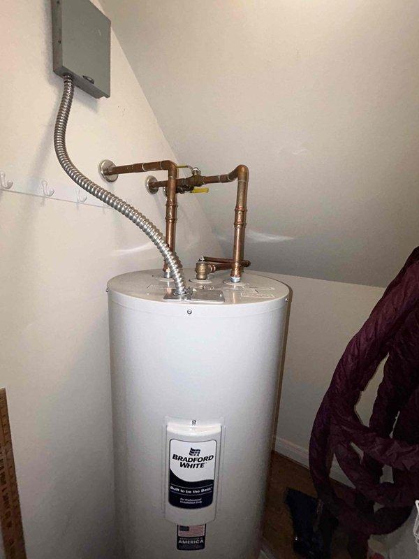 Replaced toilet fill valve, flapper, and handle to restore proper flushing function. Diagnosed water heater issue during visit as requested by customer - Bradford White unit was not heating since 12/18. Completed inspection of water heater components and connections to identify the source of heating failure.