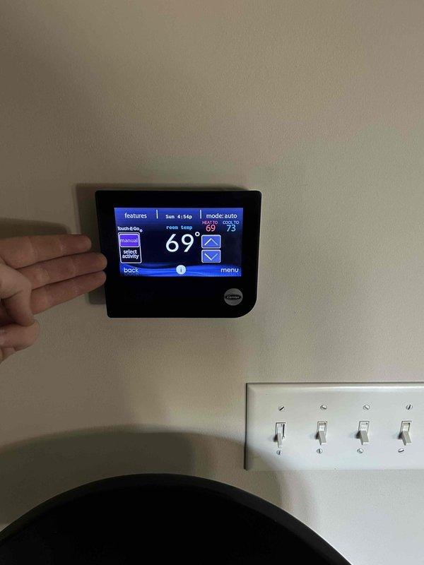 Completed maintenance on multiple HVAC systems including two geothermal units (one standard, one split), two gas furnaces, one heat pump with air handler (apartment over garage), and two ERVs. Replaced air filters (two 20x25x4, one 30x36x2, and one 14x20x1) and verified proper thermostat operation. All systems functioning correctly after service with temperature differentials within normal ranges.