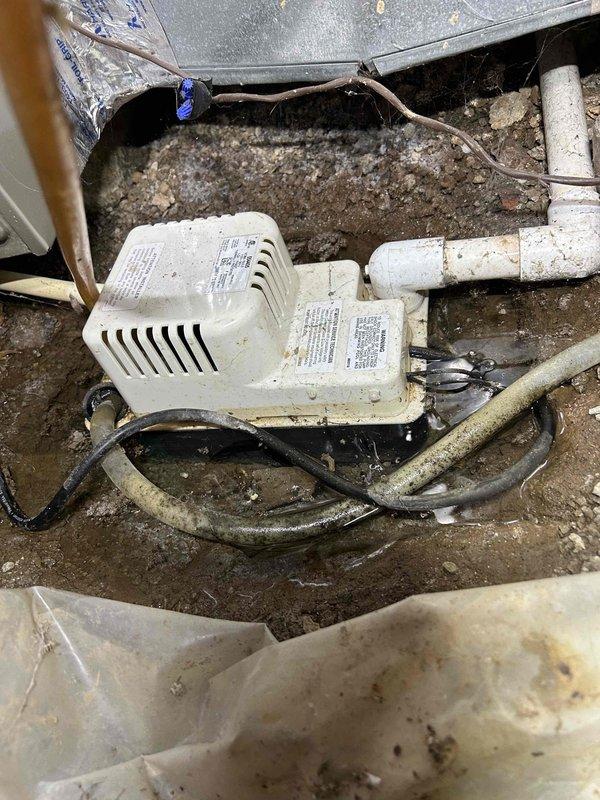 Performed routine care plan tune-up on mini-split system located in crawlspace. Inspected and verified proper operation of condensate pump, observing some dirt accumulation requiring cleaning. Temperature readings taken at supply register measured 103.1°F, confirming proper cooling performance. Customer will provide replacement filters as agreed.