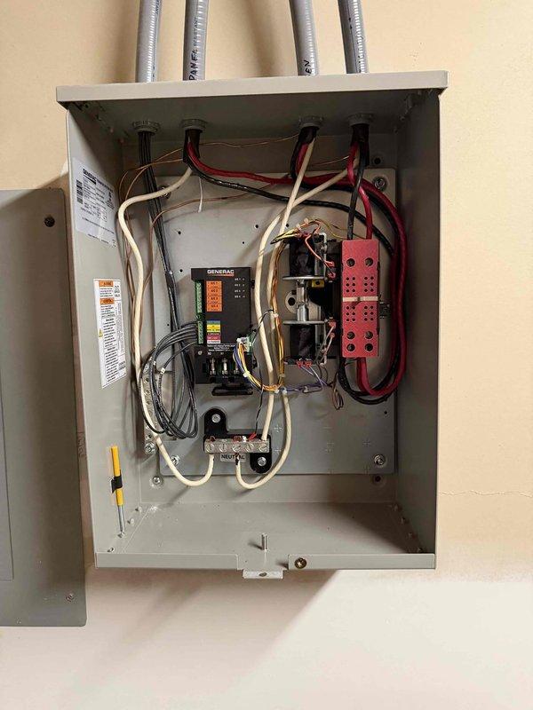 Diagnosed Next Gen Generator 1100 with intermittent starting issue (crank no start, code triggered). Inspection of Evolution control panel showed 46.4 run hours. Examined transfer switch and electrical connections in main panel, finding no visible damage. Determined issue was related to temperature-dependent starting problem, more prevalent during cold operation.